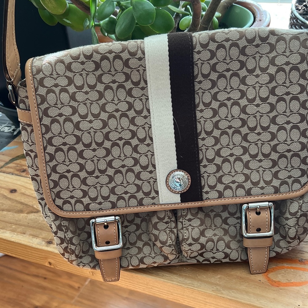Coach Signature Brown and Cream Messenger Bag